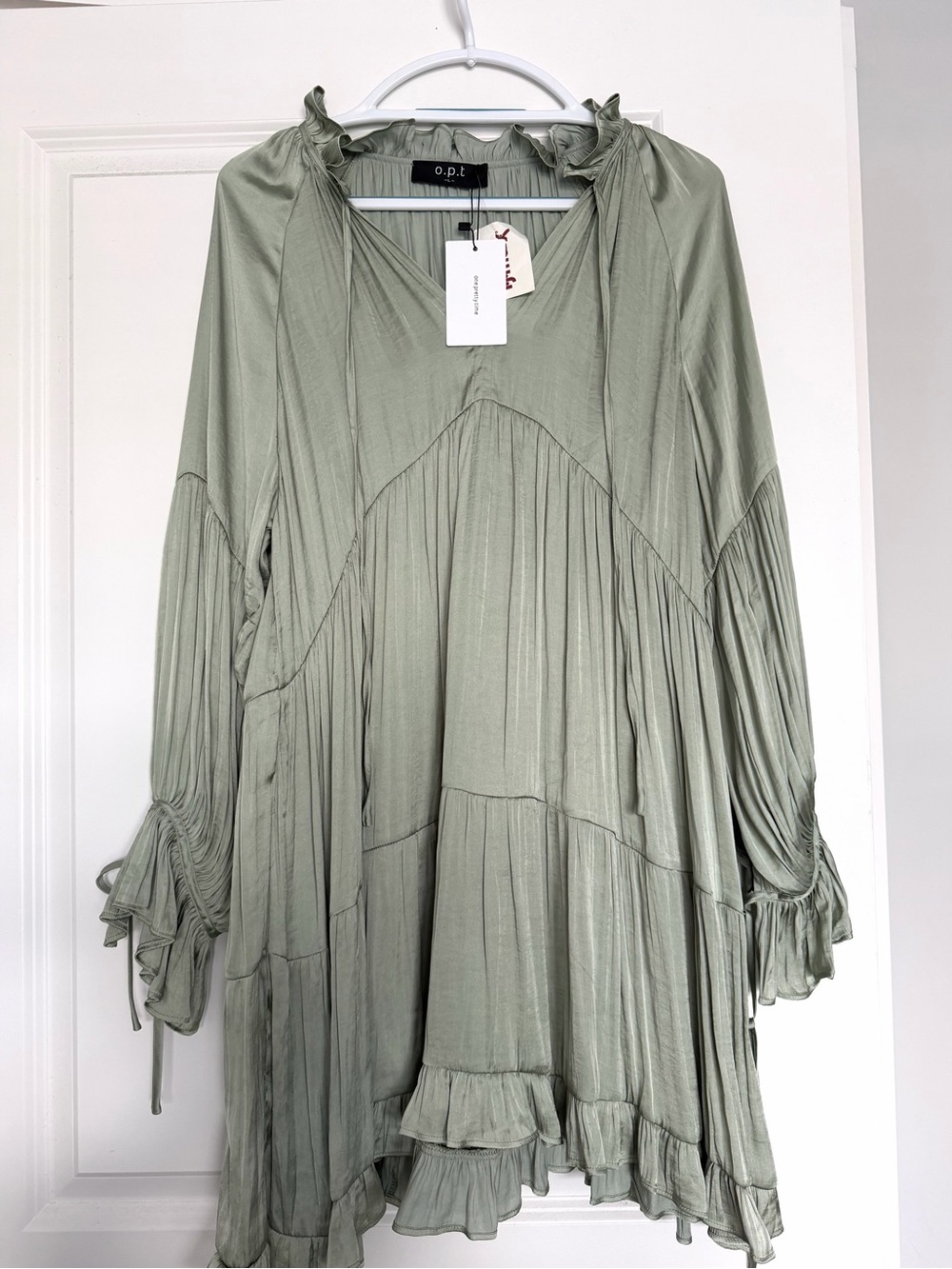 O.P.T Sage Green Boho Ruffle Dress